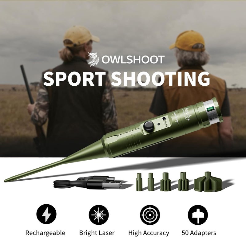 OWLSHOOT Rechargeable Bore Sight Laser Kit: Green/Red Laser Boresighter with 50 Adapters Fit for All Gun(0.17 to 12GA) - Multiple Caliber Quick Zeroing for Rifle Pistol - Shooter Essential - Image 4
